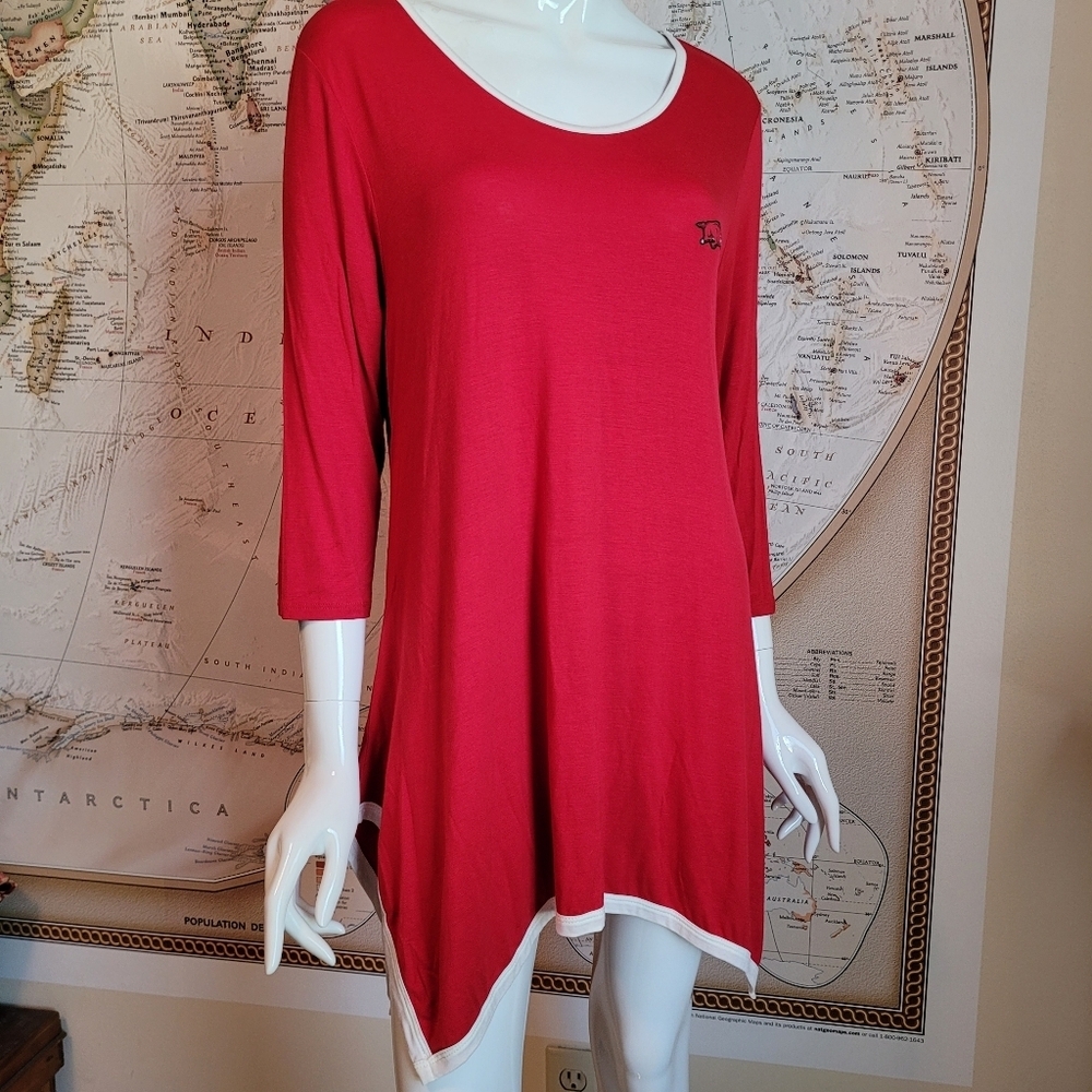 P.Michael Arkansas Razorbacks red long flowy tunic white trim asymmetrical hem L